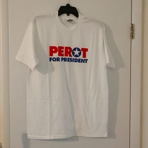 Vintage Ross Perot for President Men's White L T-shirt and Campaign Pin Button